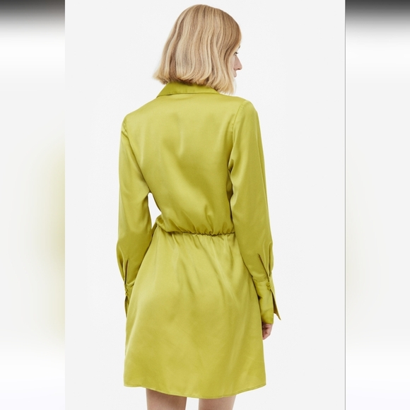 H&M Yellow Green Satin wrap mini dress. Size Large - Picture 4 of 16
